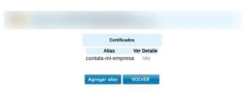 El listado de certificados, con el botón Agregar alias