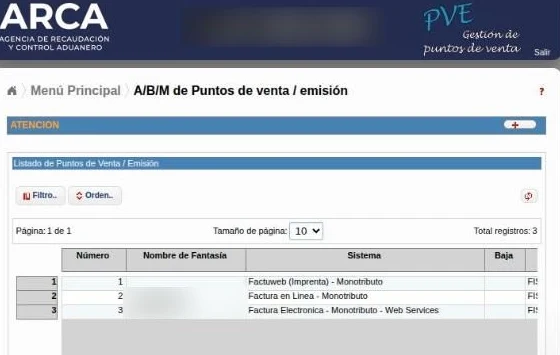 Los puntos de venta del portal y el de web services conviven, y se distinguen por la columna Sistema